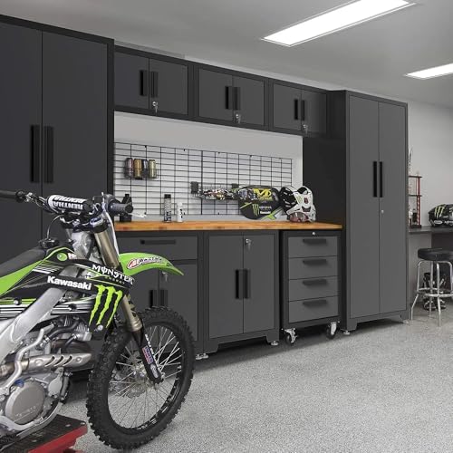 Torin Garage Cabinets Storage System, 9 Piece Included Steel Drawers Rolling Chest,Locked Storage Cabinet, Perfect for Organizing Garage and Tools, 129.92", Black/Grey Torin