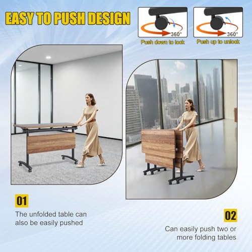 Rectangle Conference Table,Modular Conference Room Tables with Flip Top,Mobile Table with Four Flexible Wheels,Modern Meeting Seminar Tables,Folding Meeting Training Room Table (6Pack, 1619B, 70.8in) ATagope