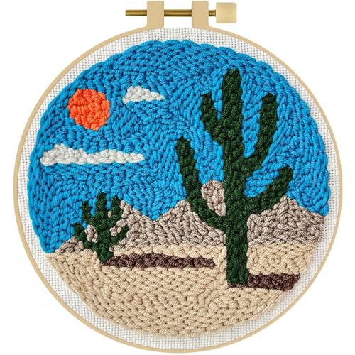 LACHLAND Punch Needle Kit Beginners, Landscape Stitching Kit for Adults&Teens DIY Embroidery Starter Craft with Yarn Needle Tool Easy Hobby Home Decor Gifts for Craft Lover (Cactus)