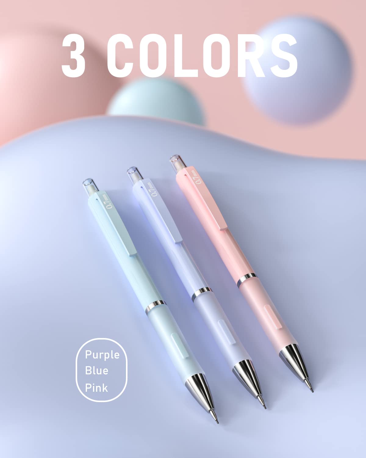 Nicpro 3PCS Pastel Mechanical Pencil Set with Case, 0.7 mm Pencils with 6 Tube HB Lead Refill, 3PCS Eraser, 9PCS Eraser Refill for School Supplies Student Writing, Drafting Drawing Sketching Nicpro