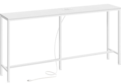 SUPERJARE Console Table with Outlet, 63 Inch Sofa Table with Charging Station, Narrow Entryway Table, Skinny Hallway Table, Behind Couch Table, for Living Room, Plants, White