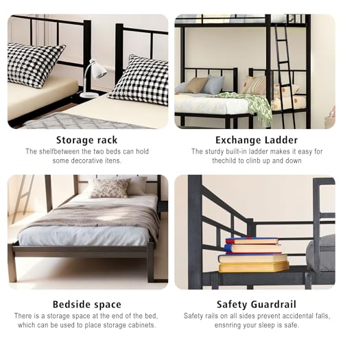 CXRCY Heavy Duty Triple Bunk Bed, Twin Over Twin Over Twin with Guardrails, Inclined Ladder & Storage, Detachable Metal Bunk Bed for 3, Converts to 3 Separate Twin Beds CXRCY