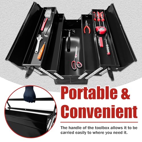 YATOINTO Metal Cantilever Tool Box, 21" Fold Out Steel Tool Box with Handle 3-Tier 5 Tray, Portable Metal Tool Storage Box Organizers for Home Studio Auto Repair Factory YATOINTO