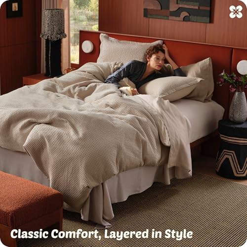 Bedsure Cotton Duvet Cover Queen - 100% Cotton Waffle Weave Khaki Duvet Cover Queen Size, GentleSoft™ and Breathable Tan Bedding Set for All Season, 3 Pieces, 90"x90" Bedsure