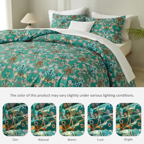 mixinni Farmhouse Boho Comforter Set Queen Size - 3 Piece Lightweight All Season Bedding Set with Fluffy Comforter & 2 Pillow Shams, Floral Botanical Design, Soft Breathable Microfiber mixinni