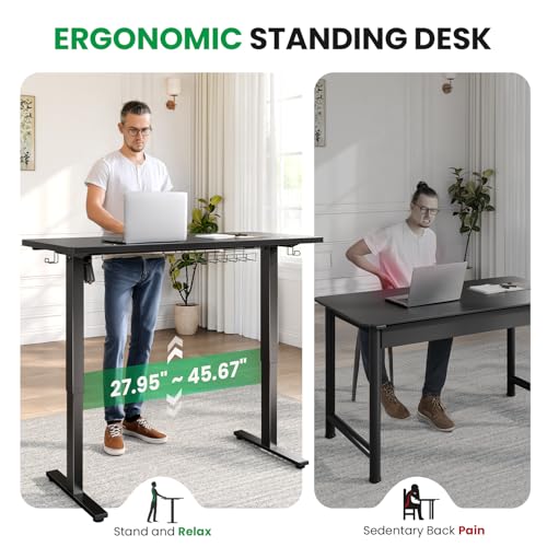 SIAGO Electric Standing Desk Adjustable - 48 x 24 Inch Sit Stand up Desk with Cable Management - 3 Memory Preset Adjustable Height Table SIAGO