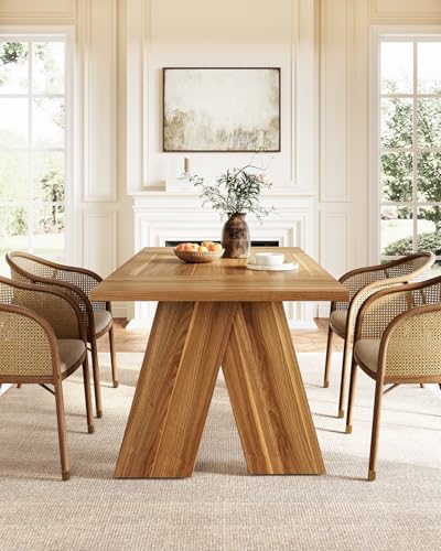 LITTLE TREE Dining Table for 6 People, Large 70.9 Inches Long Dining Room Table, Modern Rectangular Kitchen Table, Brown Wooden Dinner Table for Dining Room (Table Only) LITTLE TREE