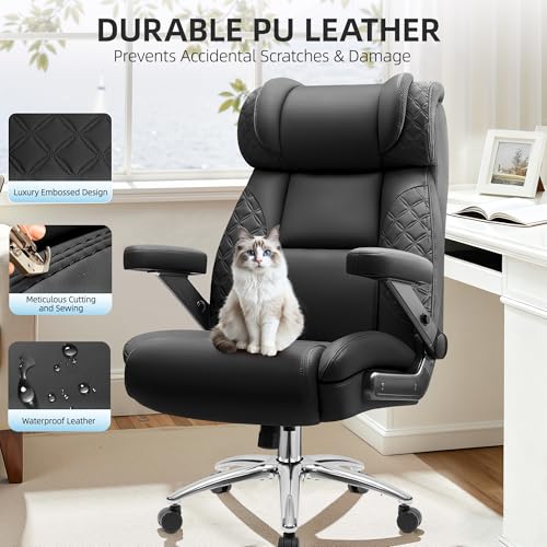 Office Chair Big and Tall, Desk Computer Chair for Heavy People, Oversized Executive Gaming Chair, Extra Wide 500LBS Ergonomic Comfy Office Chair with Adjustable Lumbar Support & 5D Flip Arms BestGlory