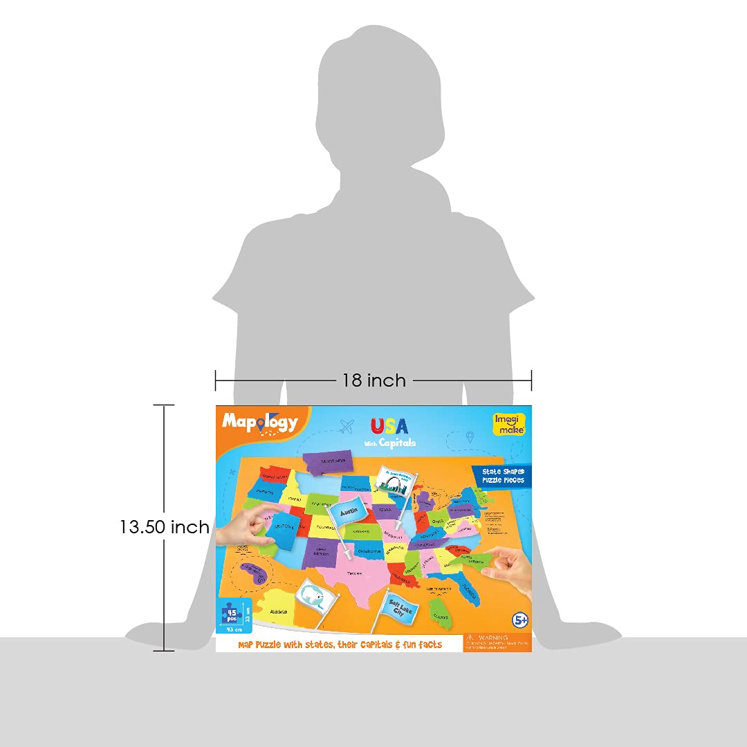 Imagimake Mapology USA Map with Capitals | Learning States and Capitals | US Geography Toys for Ages 5-7 | Jigsaw Puzzles for Kids Ages 8-10 Years | Educational Toys for Ages 8-13 Imagimake