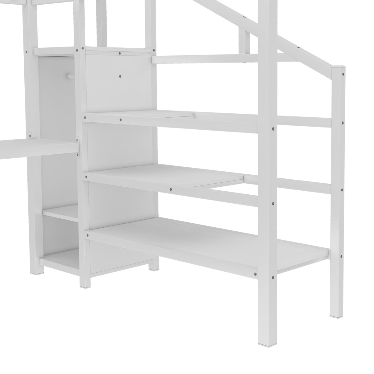 Bellemave Queen Loft Bed with Desk & Wardrobe, Heavy Duty Metal Loft Beds with Storage Stairs, LED Loft Bed Queen Size with Charging Station & Safety Guardrails, No Box Spring Needed, White Bellemave