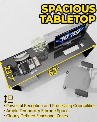 Gguileb Black Reception Desk with Counter, Solid Wood Front Desk Reception Counter with Lockable Drawer & Cable Grommet, Retail Checkout for Beauty Salon, Office, Shop, Left, 63”