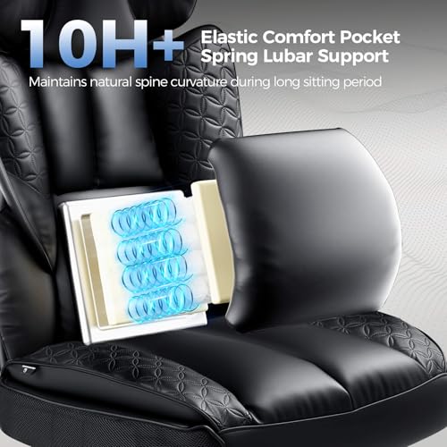 GTRACING Big and Tall Gaming Chair 400lbs Heavy Duty Office Chair with Footrest, High Back Pocket Spring Lumbar Support, Ergonomic Wide Comfy Seated Cushion for Lower Back Pain Relief, Earth-Black GTRACING