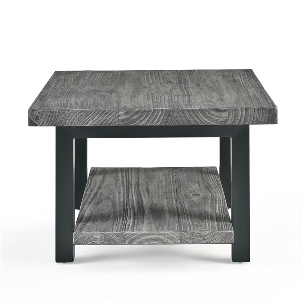 Pomona 27 in. Metal and Solid Wood Square Coffee Table, Slate Gray: Solid Wood & Metal Industrial Square Coffee Table w/ Slate Gray Finish - Solid Pine Wood Tabletop & Shelf Alaterre Furniture