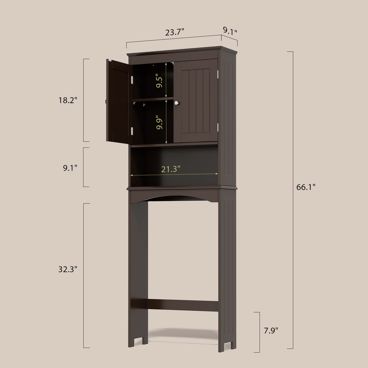 Gizoon Espresso Over-The-Toilet Storage Cabinet with Adjustable Shelf and Double Doors Gizoon