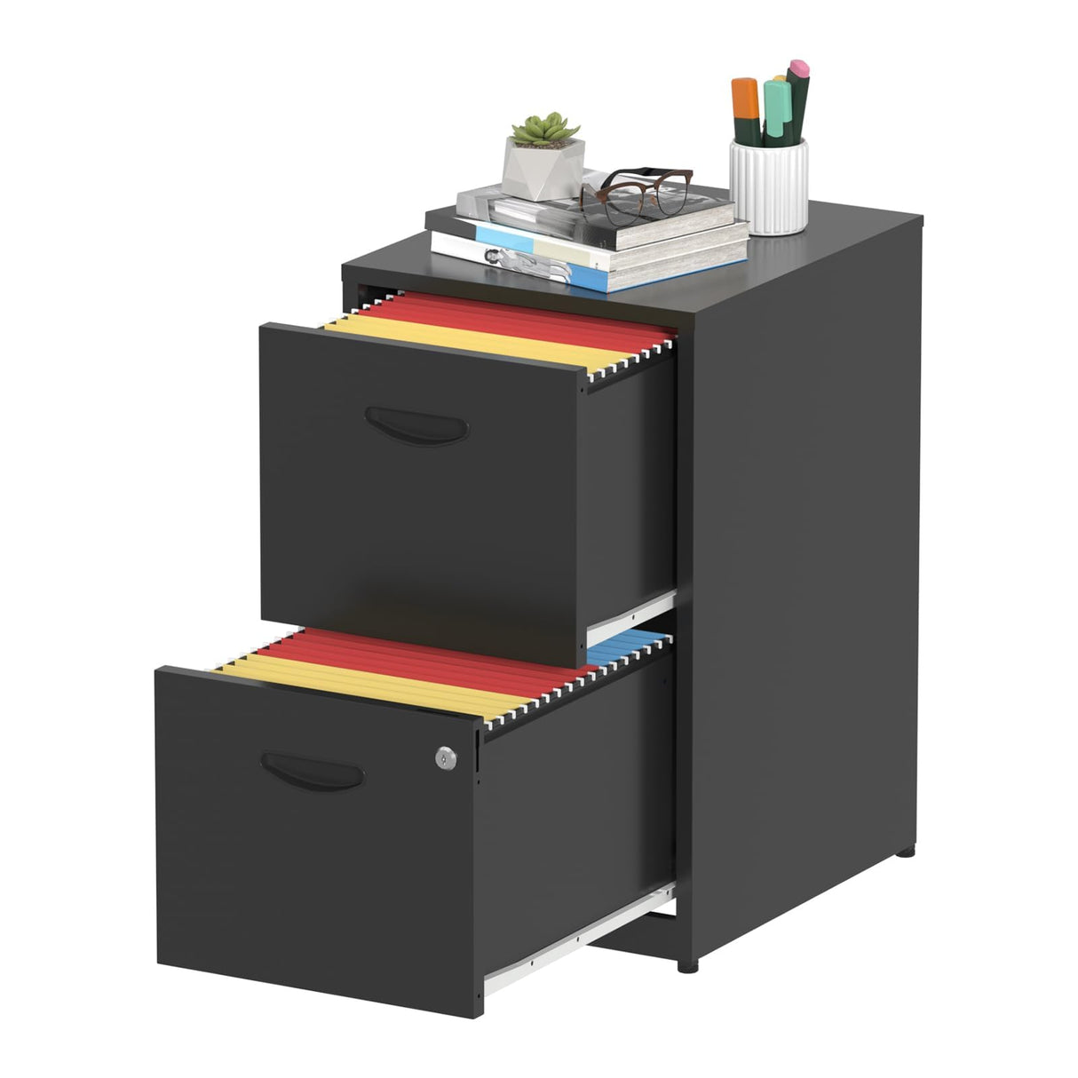 TIMELESS PIECES 2-Drawer Black Metal File Cabinet for Home Office, Locking, Small, Vertical TIMELESS PIECES
