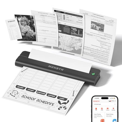 MUNBYN Portable Printer Wireless for Travel, Small Bluetooth Inkless Thermal Printer Support 8.5 x 11 US Letter & A4, Compatible with Laptop, macOS,Windows, Android & iOS for Car,Home Office & School
