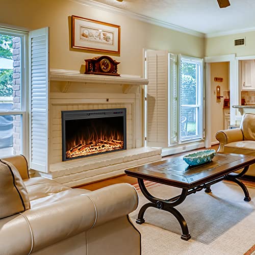 Rodalflame 33" Width Electric Fireplace Inserts with Adjustable Flame Colors, Fireplace Heater with Touch Screen & Remote Control, Recessed in Wall, 750/1500W, Timer RODALFLAME