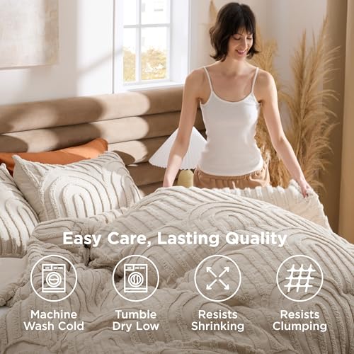 Bedsure Boho Tufted Beige Comforter Full Size, GentleSoft™ 3 Pieces Boho Farmhouse Decor Bedding, Arch Shabby Chic Bedding for All Seasons, 1 Bed Comforter, 2 Pillow Shams, 82x86 Inches Bedsure