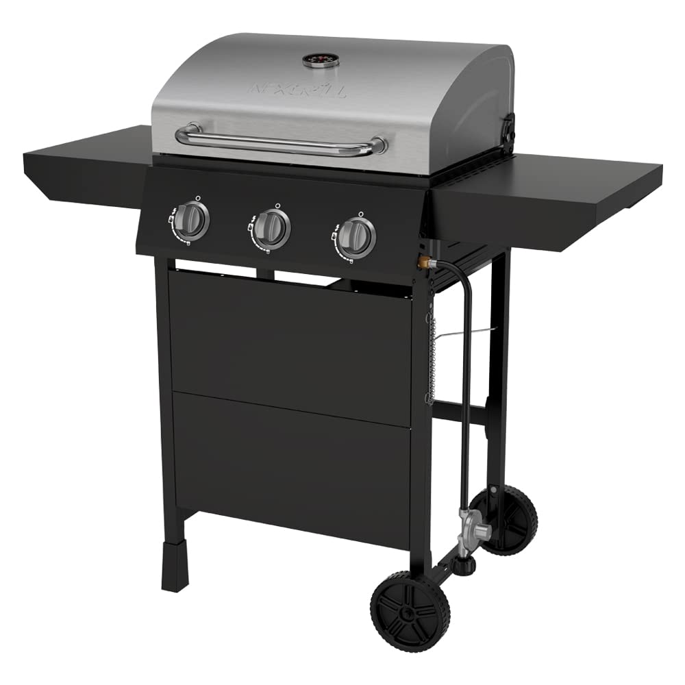 Megamaster 3-Burner Propane Gas Grill with Side Tables, 27,000BTUs, Stainless Steel Lid, Spacious 429 SQ. In. Cooking Space, BBQ Grill for Outdoor Cooking, Patios, Parties, and More - 720-1012 Nexgrill