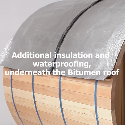 AURGOD Outdoor Barrel Canadian Hemlock Sauna with Porch, Wood Burning Stove Sauna with Large Glass Windows for 4 Person, Scenic Porch, Wood Fire Sauna, Luxurious Texture AURGOD