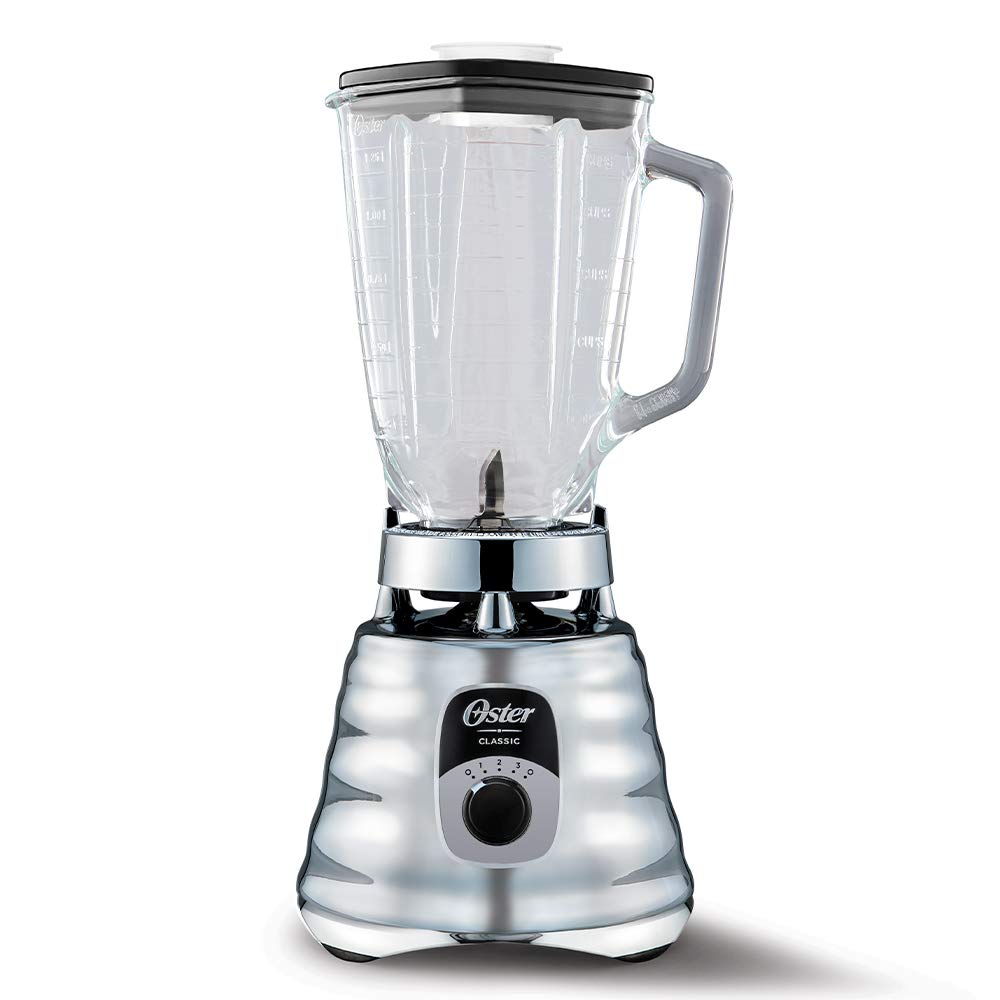 Oster Original 3 Speed Chrome Blender, 6 Times more Durable Motor, 10 Times Stronger, 5 Cup Glass Jar Oster