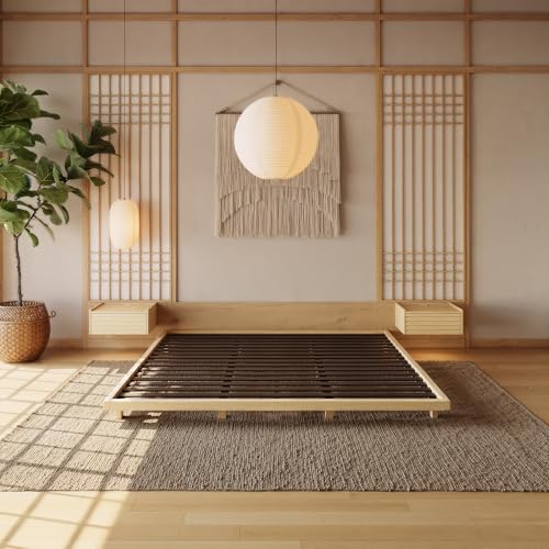 homary Japanese Style Bed Frame, 5.9" Low Profile Tatami Platform Bed Frame with Carbon Steel Slats & Wood-Finished Metal Floor Frame, No Box Spring Needed, Fits King Mattress homary