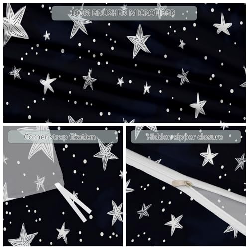 Double-Sided Printed Bedding with Minimalist Stars Cute - Ultra-Soft Microfiber Duvet Cover Set Single Durable Zipper Closure, Comfortable Quilt Cover for Bedroom Décor Dark Generic