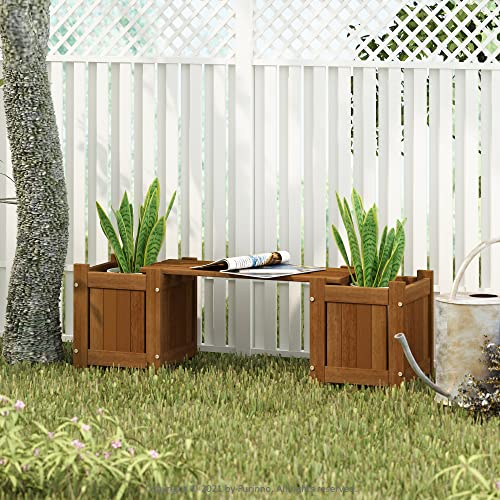 Furinno Tioman Hardwood Mini Outdoor Planter Box with Bench for Garden Plant Furinno