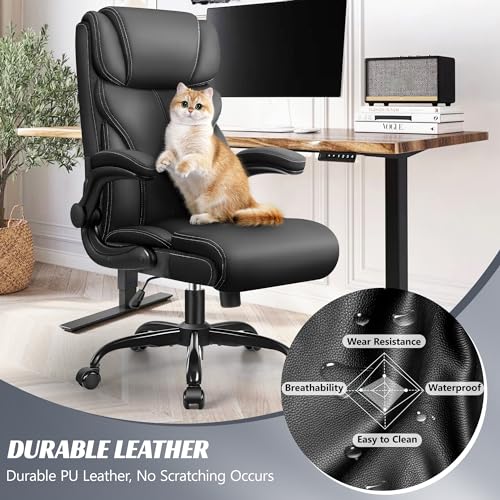 HeroSet Office Chair, Ergonomic Big and Tall Computer Desk Chairs, Executive Breathable Leather Chair with Adjustable Flip-up Armrests, Lumbar Support Swivel PC Chair with Rocking Function HeroSet