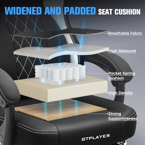 GTPLAYER Big and Tall Gaming Chair Breathable Fabric Computer Chair with Strong Lumbar Support, Comfortable Office Chairs with Pocket Spring Cushion, High Back Ergonomic Desk Chairs with Footrest GTPLAYER