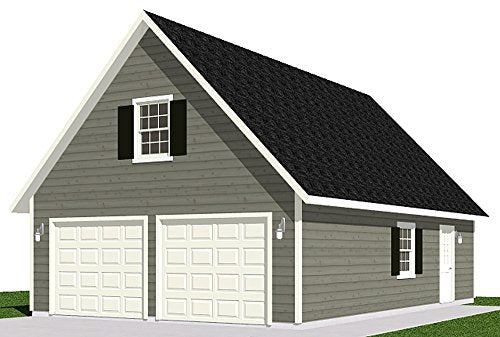 Behm Design 2 Car Garage Plans with Loft - 1224-1 - 24' x 34' - Complete Professional Grade Building Plans