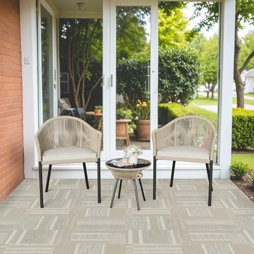 Flamaker 3 Piece Patio Set Outdoor Wicker Patio Chairs with Coffee Table & Cushions Bistro Conversation Set Porch Furniture for Patio, Balcony, Deck, Backyard Flamaker