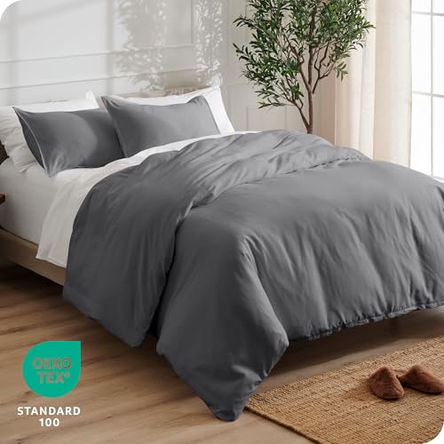 Bare Home Bedding Duvet Cover Queen Size - Premium 1800 Super Soft Duvet Covers Collection - Lightweight, Cooling Duvet Cover - Soft Breathable Bedding (Queen, Grey) Bare Home
