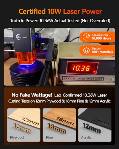 Laser Engraver 10W Laser Engraving Machine for Wood Metal Acrylic Glass Stone, Powerful DIY CNC Portable Laser Cutter 7.9" x 11.8" (Near A4) Offline Engraving Carverall K15 Pro, 10000mW, Class 1 Carverall