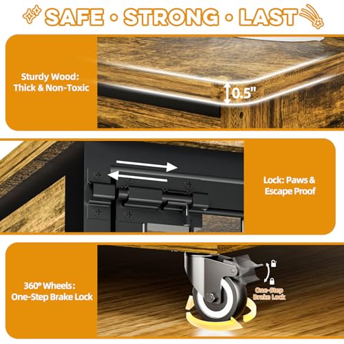 Hugcoz 38" Dog Crate Furniture - Dog Crate with DIY Frame, Sliding Door Indoor Kennel, Wooden Dog Cage End Table, for Medium/Large Breed, Rustic Brown Size L HugCoz