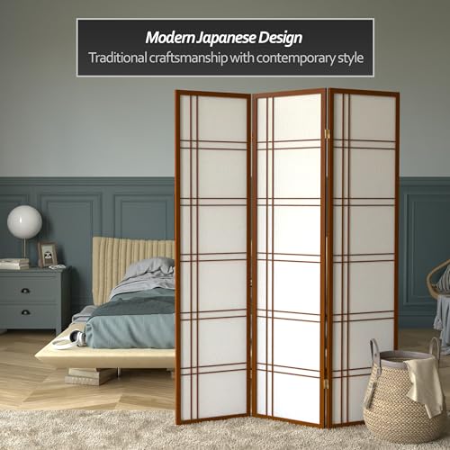 Red Lantern 6 ft. Tall Double Cross Shoji Screen - Walnut - 3 Panels Red Lantern