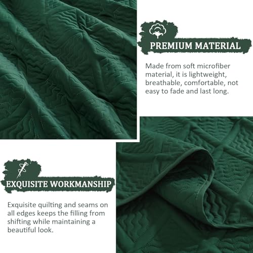 Yiran Quilts King Size, Emerald Green Spring Summer Bedspread Bedding Set, 3 Pieces Diamond Pattern Thin Lightweight Coverlet with 2 Pillow Shams for All Season 106x96 Inch