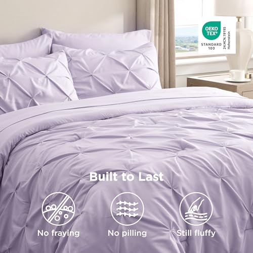 Bedsure Full Comforter Set Light Purple - Bed in a Bag Full Size Bedding Set 7 Pieces, GentleSoft™ Pintuck Bed Set Gift for Family, Pinch Pleat All Season Comforter with Sheets, Pillowcases & Shams Bedsure