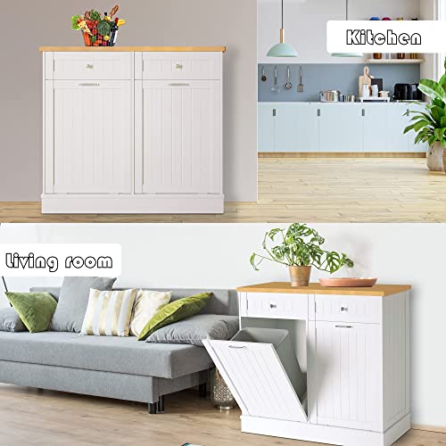 TOLEAD Double Tilt Out Trash Cabinet Free Standing 10 Gallon Recycling Trash Can Cabinet for Farmhouse Kitchen,Living Room, Dining Room, White TOLEAD