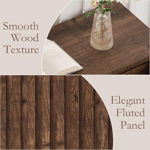 BON AUGURE Console Table with 2 Drawers, 47In Entryway Table with Storage, Sofa Tables with Two-Tier Shelf, Narrow Farmhouse Fluted Couch Tables for Living Room, Rustic Oak BON AUGURE