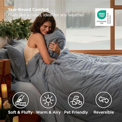 Bedsure King Size Comforter Set - 7 Pieces Reversible Grey Bedding, King Size Bed Set for All Seasons, Bed in a Bag with Down Alternative Comforter, Sheets, Pillowcases & Shams Bedsure