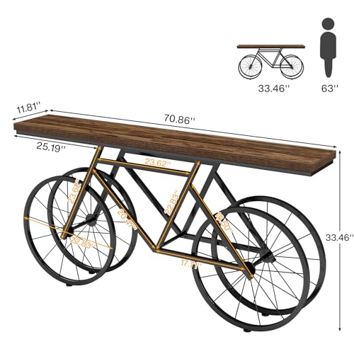 Tribesigns 70.9-Inch Extra Long Console Table, Narrow Sofa Table with Bicycle Metal Base, Modern Industrial Entryway Table Behind Couch Table for Living Room, Hallway, Entrance, Foyer, Rustic Brown Tribesigns