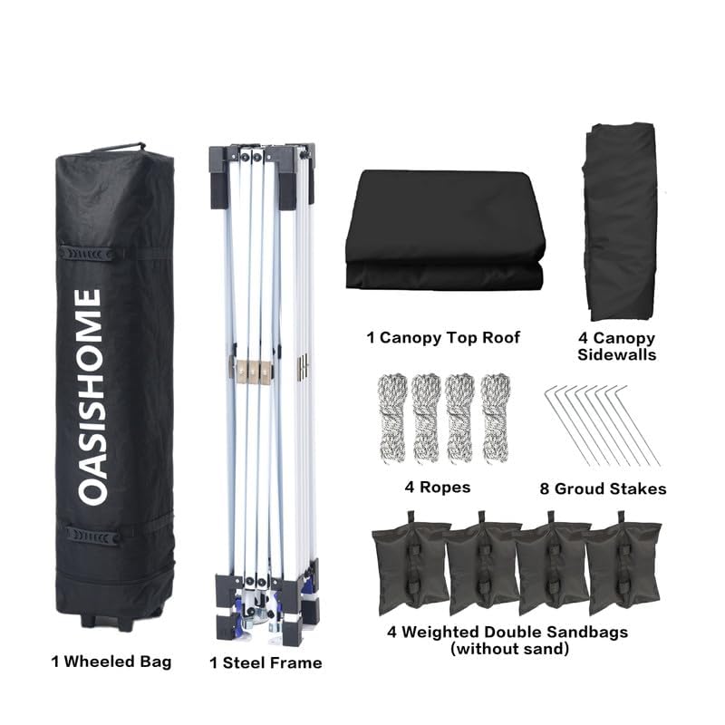 OASISHOME Pop-up Gazebo Instant Portable Canopy Tent 10'x10', with 4 Sidewalls, Windows, Wheeled Bag, for Patio/Outdoor/Wedding Parties and Events (10FTx10FT, White) OASISHOME