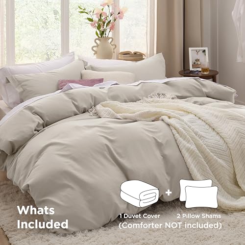 Bedsure Duvet Cover Queen Size - 3 Pieces Prewashed Extra Soft Bedding Set, Includes 1 Duvet Cover 90x90 Inches with Zipper Closure & 2 Pillow Shams, Linen, Comforter Not Included Bedsure