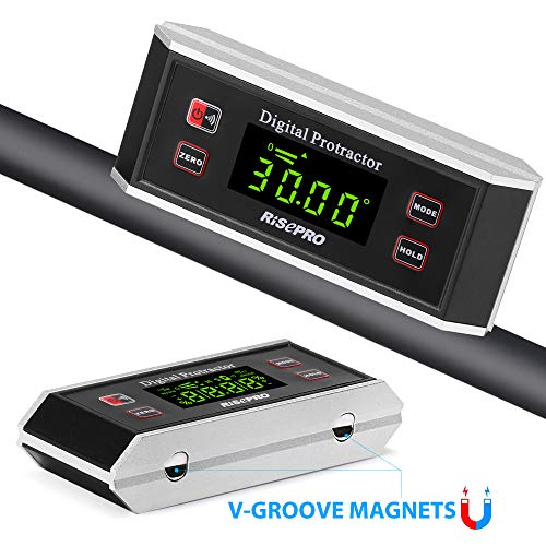 Inclinometer, RISEPRO® Digital Protractor Angle Finder Level Inclinometer Magnetic V-Groove 0~360 degree with Backlight 82413B RISEPRO