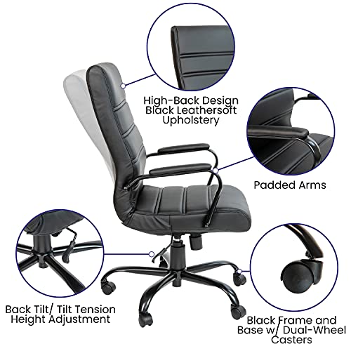 EMMA + OLIVER Faux Leather High-Back Swivel Home Office Desk Chair with Wheels, Padded Seat, and Armrests, Adjustable Height Multipurpose Office Chair, Black EMMA + OLIVER