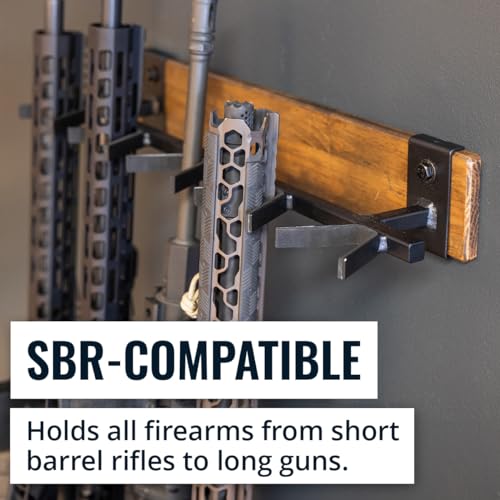 Indoor 5 Gun Rack for Wall, Rifle Rack and Shotgun Wall Mount, Rustic Wood and Solid Steel Supports up to 100 lbs, Vertical Gun Rack Wall Mount for StoreYourBoard