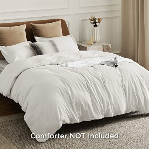 Bedsure Duvet Cover Queen Size - Soft Double Brushed Bedding Set for Kids & Adults, Zipper Closure, 3 Pieces, Includes 1 Duvet Cover (90"x90") & 2 Pillow Shams, NO Comforter, Cream White Bedsure