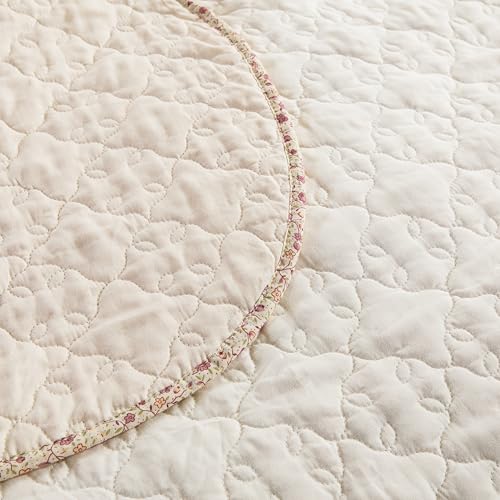 Quilt Set Classical 3D Floral Embroidery Pattern 3-Piece Cotton Reversible Quilted Embroidered Decorative Bedspreads Coverlet Bedding Set, Lightweight &Soft,Beige,King Size ROOMLIFE