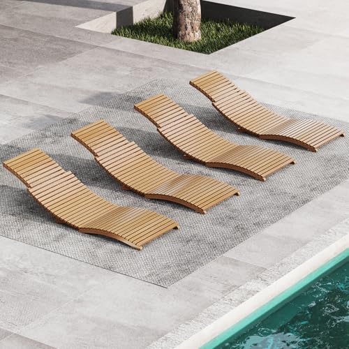 Tangkula Patio Folding Wooden Lounge Chair, Teak Wood Pool Chair with Slatted Seat, Outdoor Portable Low-Profile Sun Lounger for Poolside, Backyard, Porch, Beach (1)